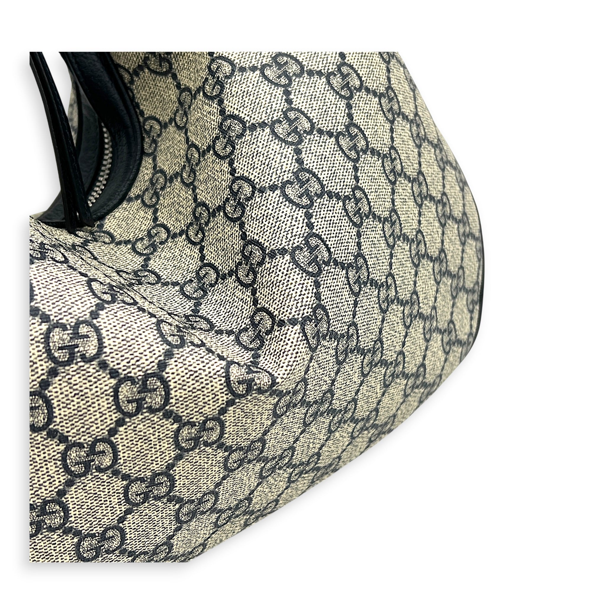 Attache Shoulder Bag Medium Grey in Coated Canvas, Silver hardware