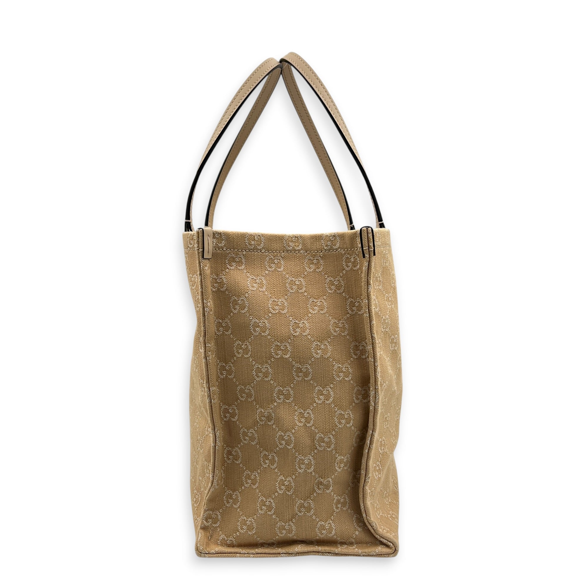 Ophidia Brown Tote Bag in Denim, Gold hardware
