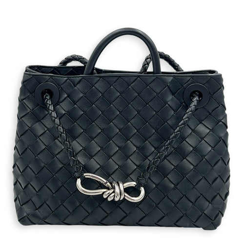 Andiamo Small Black Shoulder Bag in Lambskin, Silver hardware