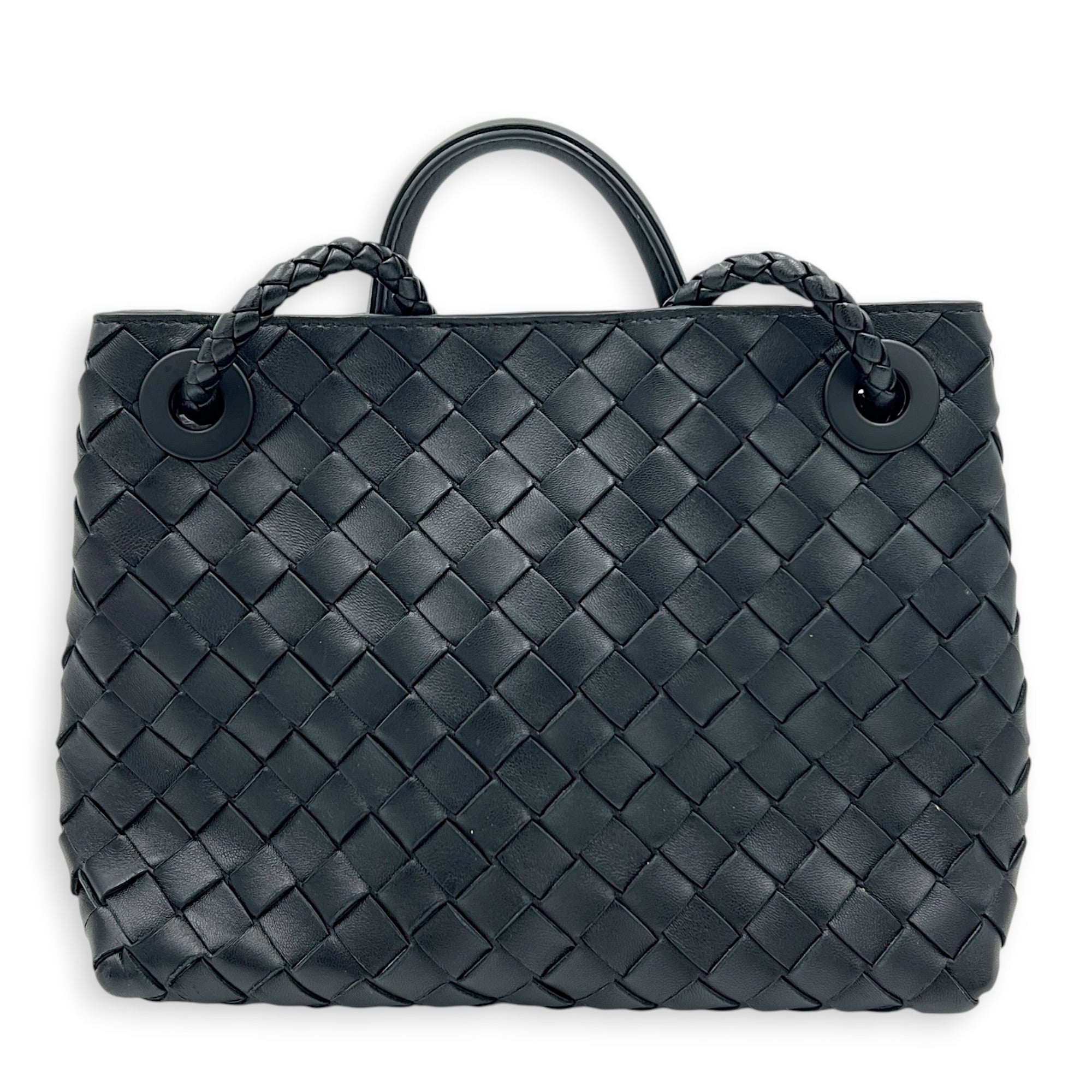 Andiamo Small Black Shoulder Bag in Lambskin, Silver hardware