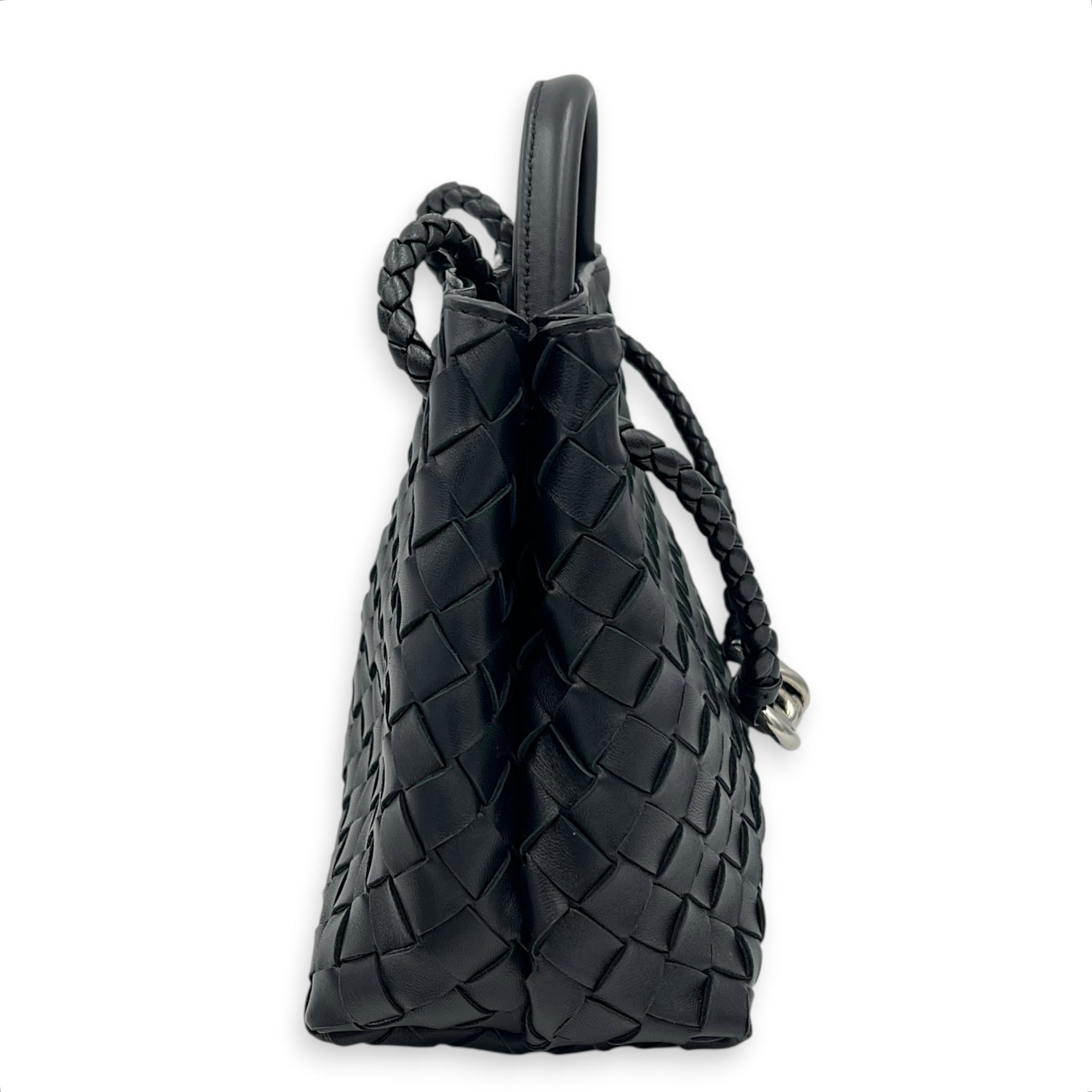 Andiamo Small Black Shoulder Bag in Lambskin, Silver hardware