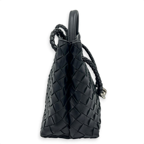 Andiamo Small Black Shoulder Bag in Lambskin, Silver hardware