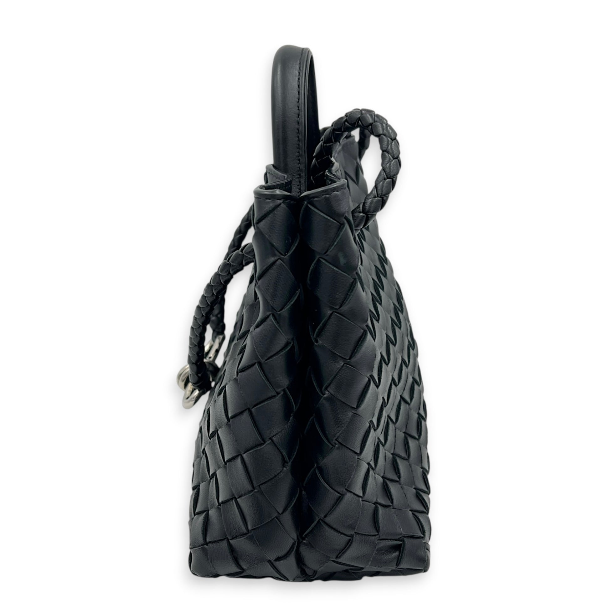 Andiamo Small Black Shoulder Bag in Lambskin, Silver hardware