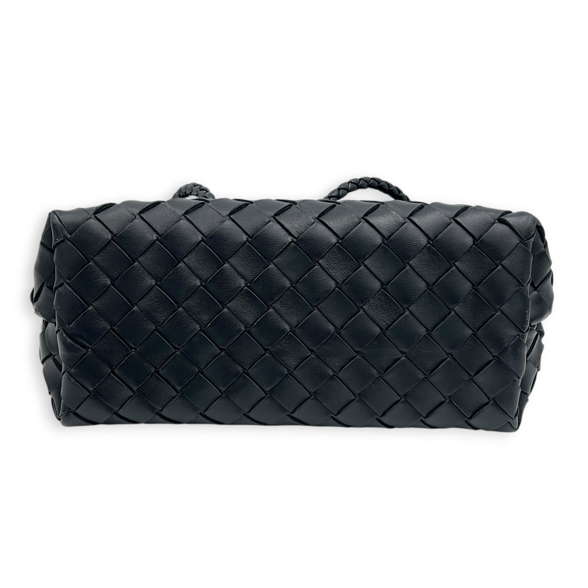 Andiamo Small Black Shoulder Bag in Lambskin, Silver hardware