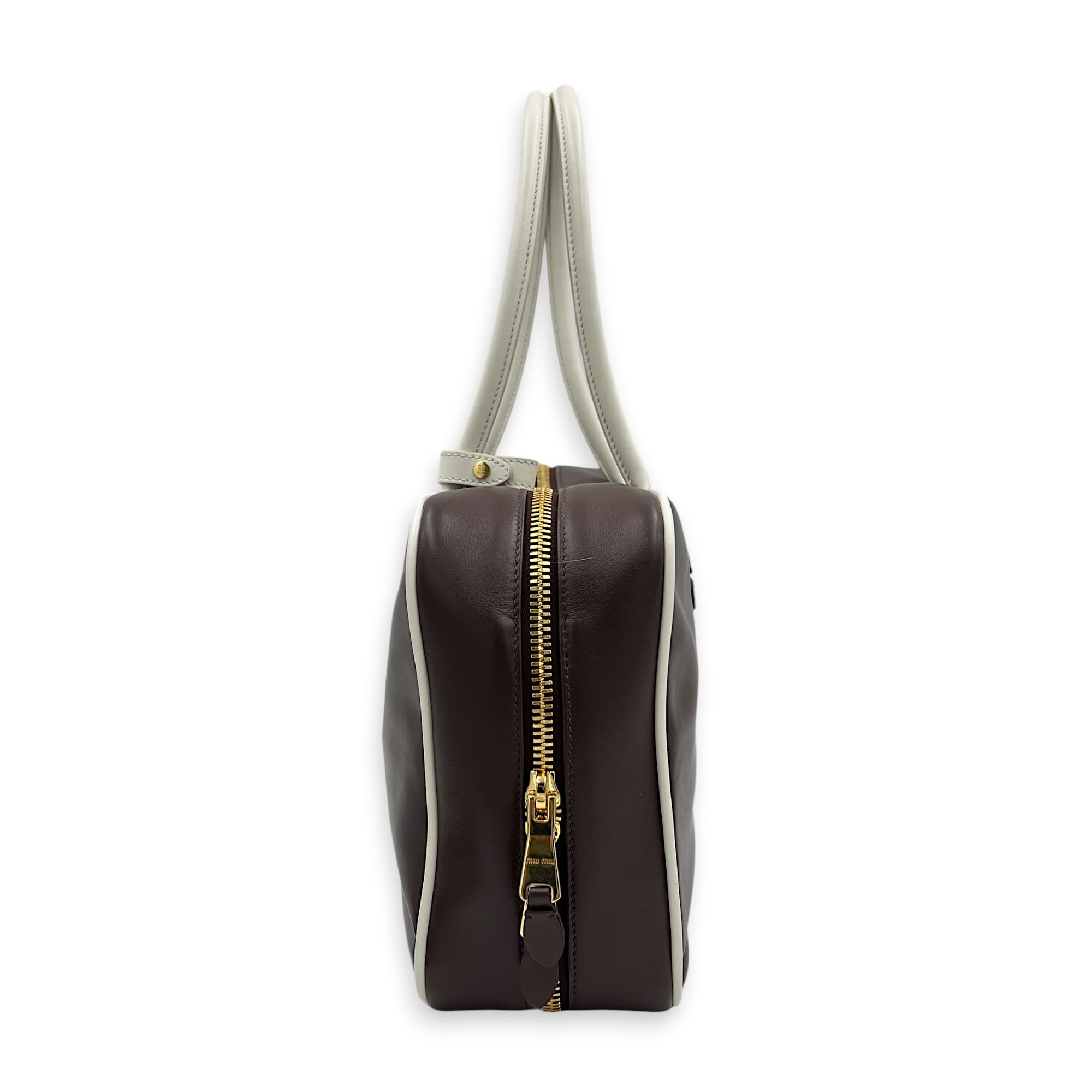 Beau Brown Top Handle Bag in Lambskin, Gold hardware