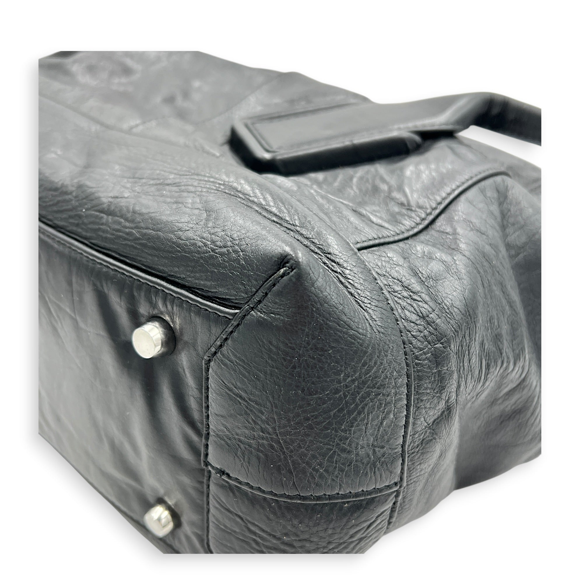 Arco Shoulder Bag Large Black in Calfskin, Silver hardware