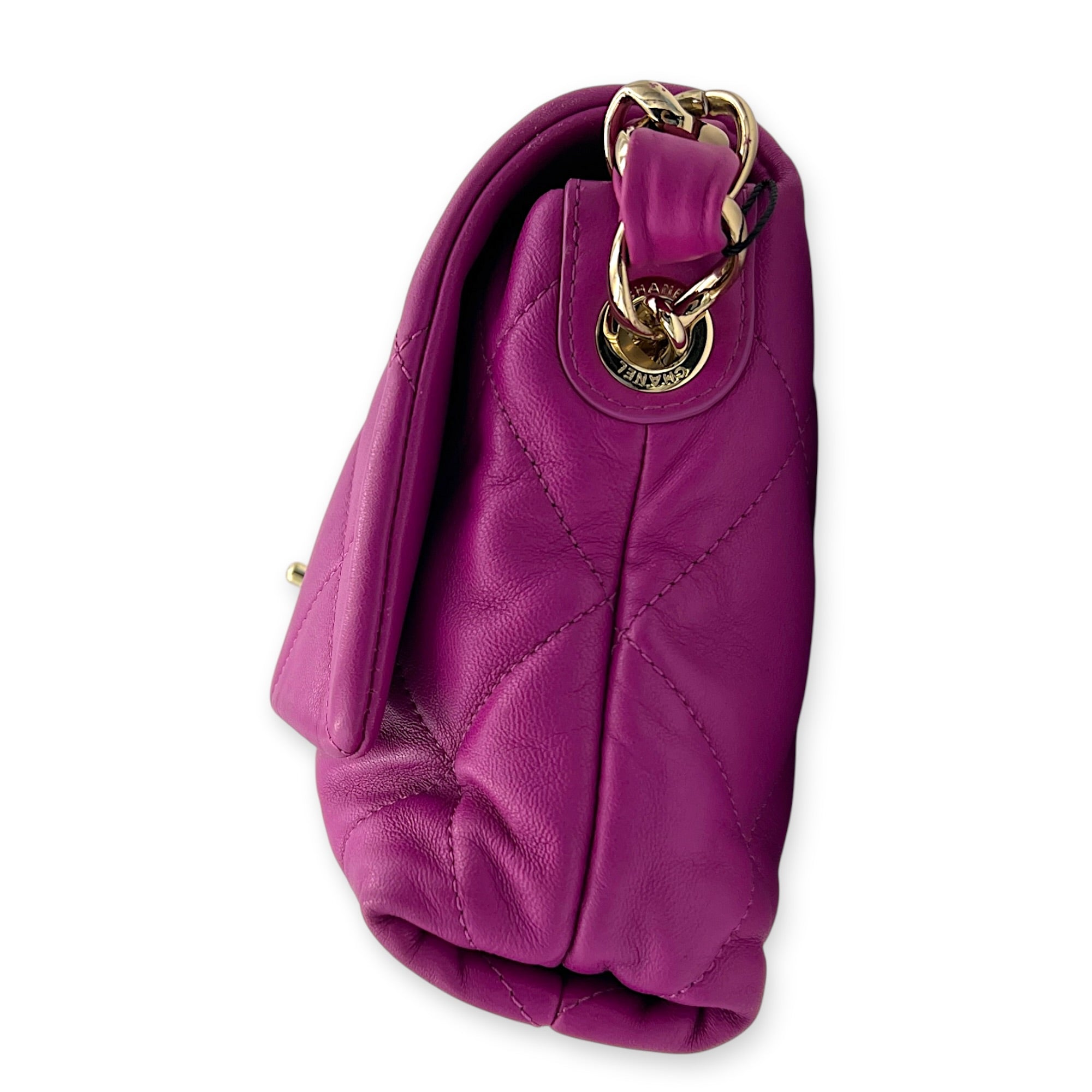 CC Thick Chain Single Flap Shoulder Bag Purple in Lambskin, Gold hardware