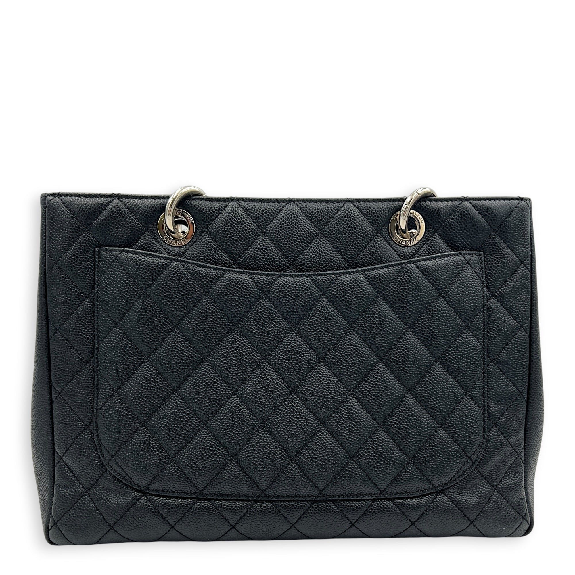 GST Tote Bag Black in Caviar Leather, Silver hardware