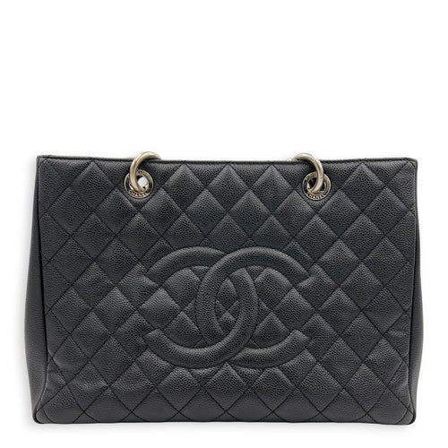 GST Tote Bag Black in Caviar Leather, Silver hardware