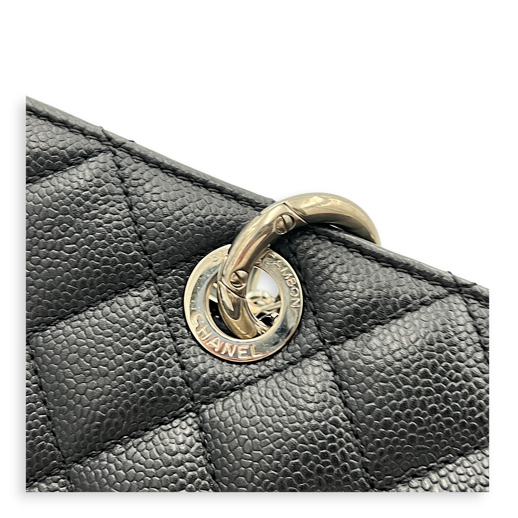 GST Tote Bag Black in Caviar Leather, Silver hardware