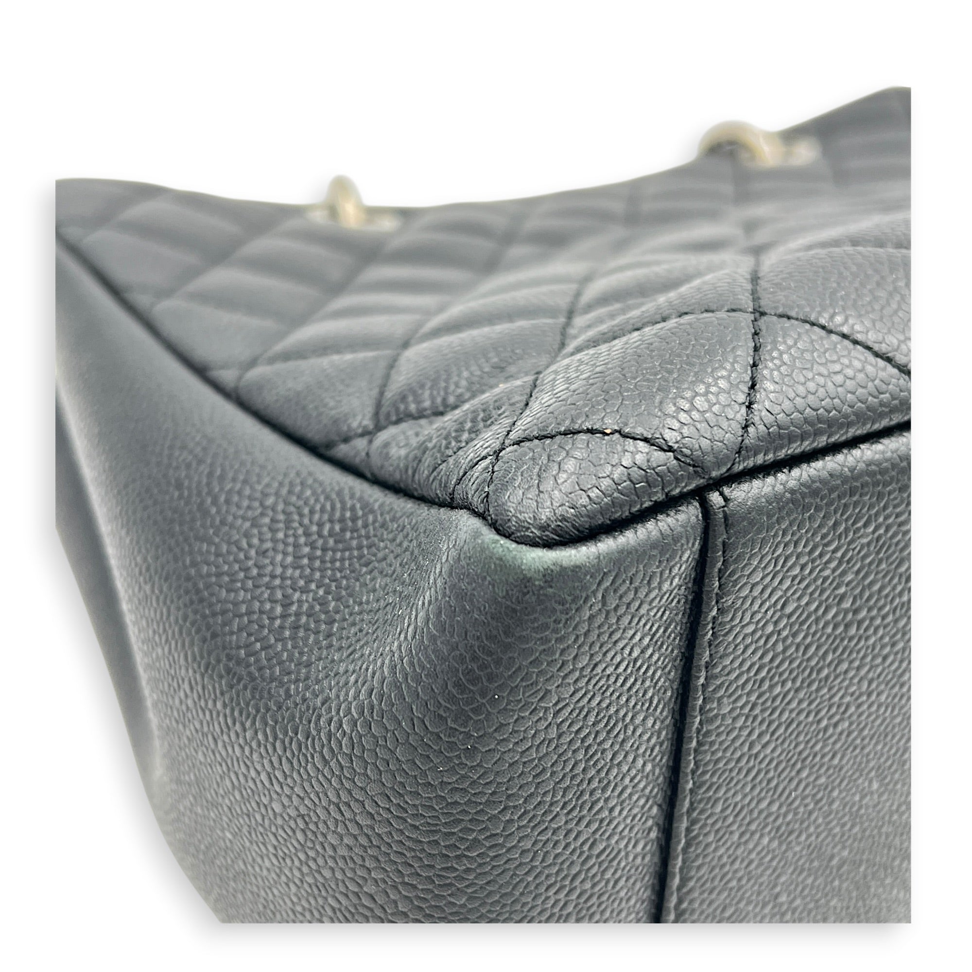 GST Tote Bag Black in Caviar Leather, Silver hardware