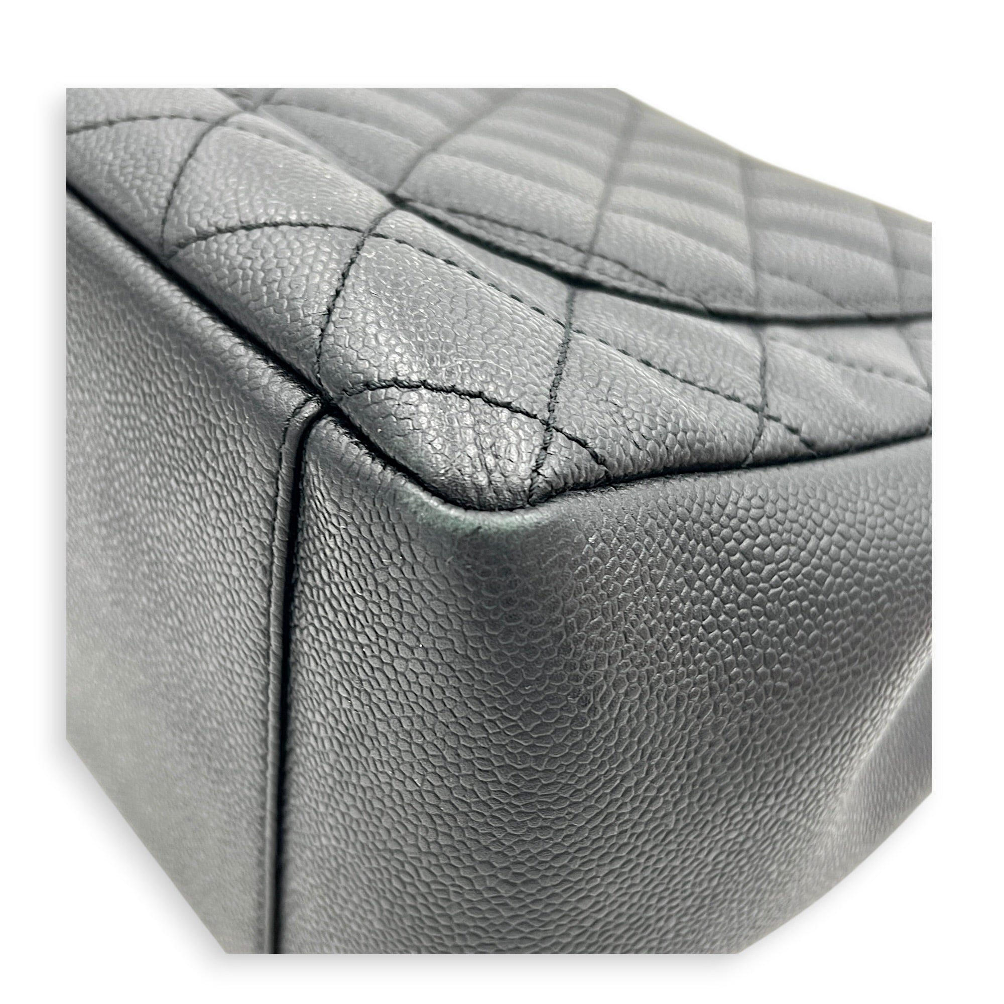 GST Tote Bag Black in Caviar Leather, Silver hardware