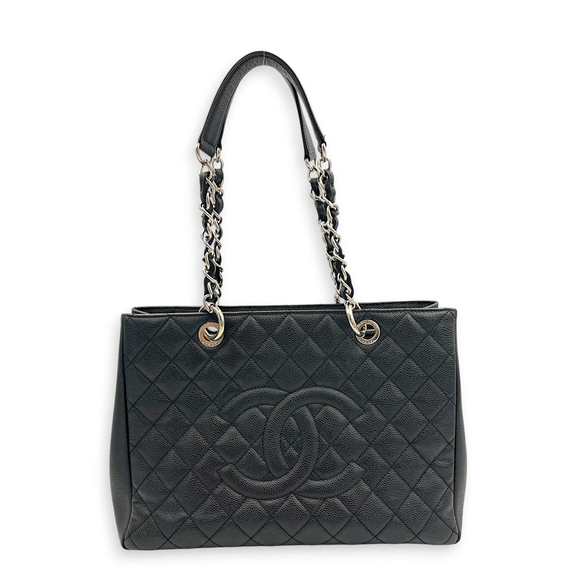 GST Tote Bag Black in Caviar Leather, Silver hardware