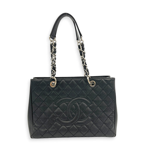 GST Tote Bag Black in Caviar Leather, Silver hardware
