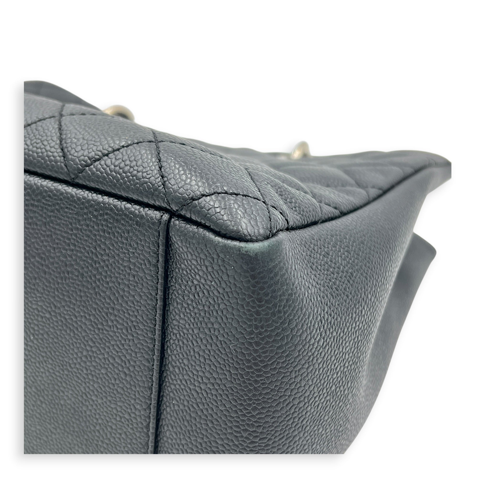 GST Tote Bag Black in Caviar Leather, Silver hardware