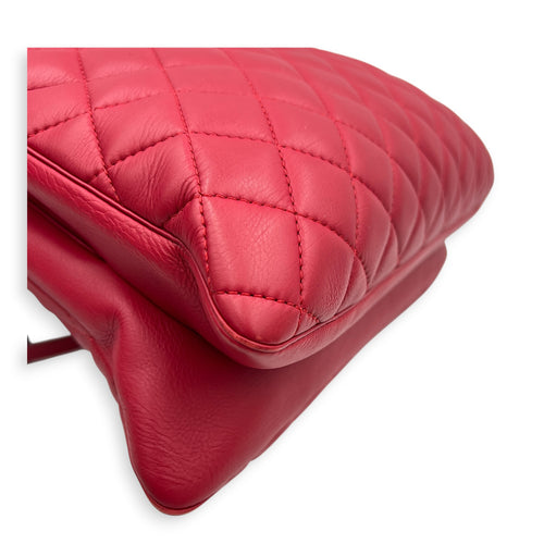 Quilted CC Top Handle Shoulder Bag Red in Lambskin, Ruthenium hardware