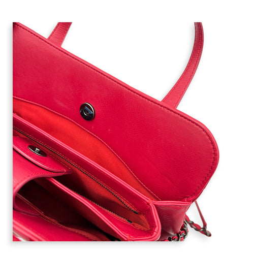Quilted CC Top Handle Shoulder Bag Red in Lambskin, Ruthenium hardware