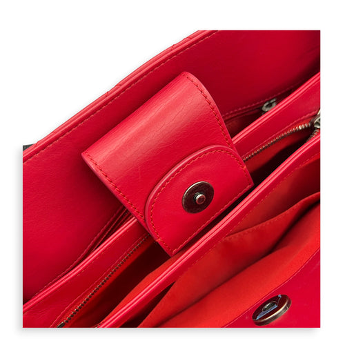 Quilted CC Top Handle Shoulder Bag Red in Lambskin, Ruthenium hardware