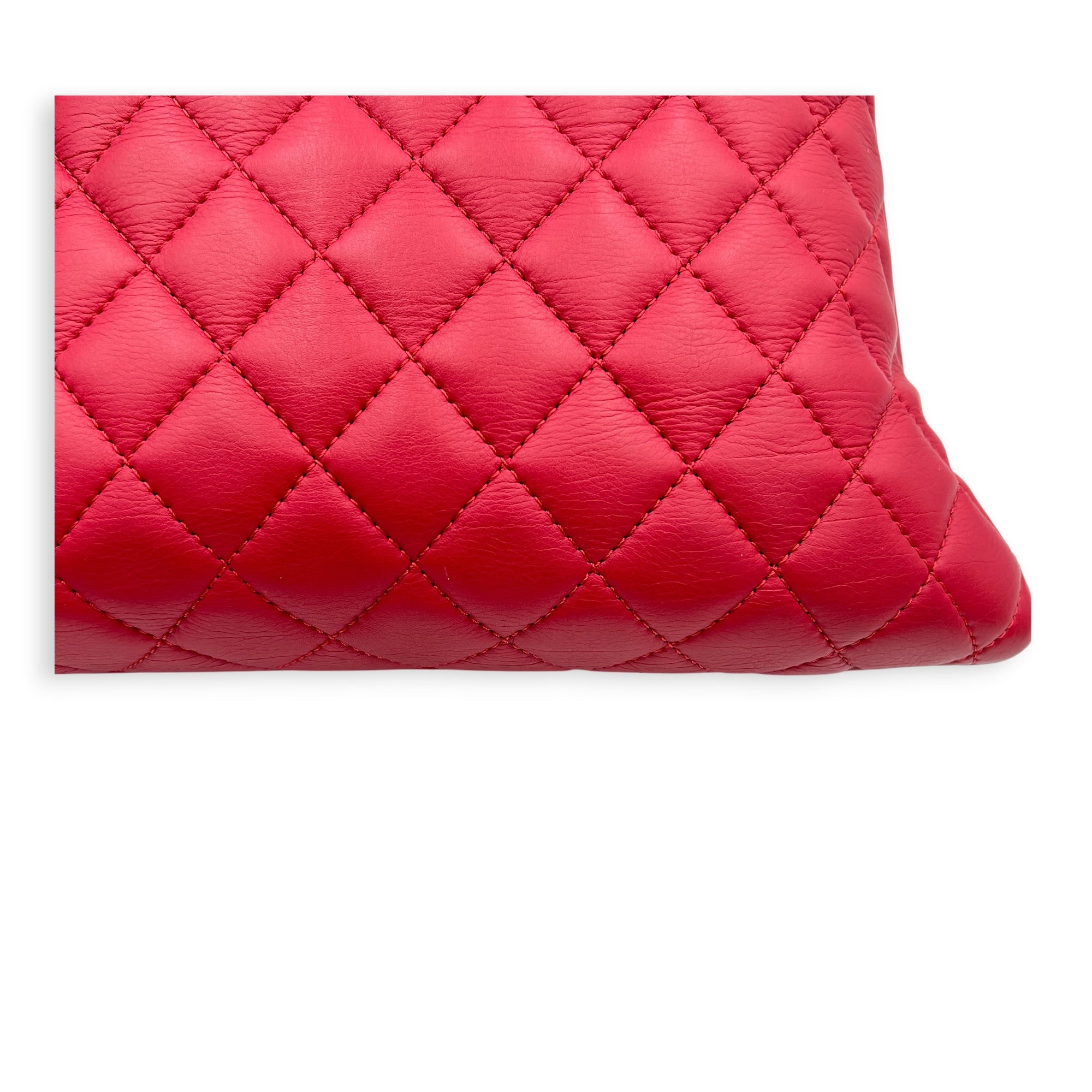 Quilted CC Top Handle Shoulder Bag Red in Lambskin, Ruthenium hardware