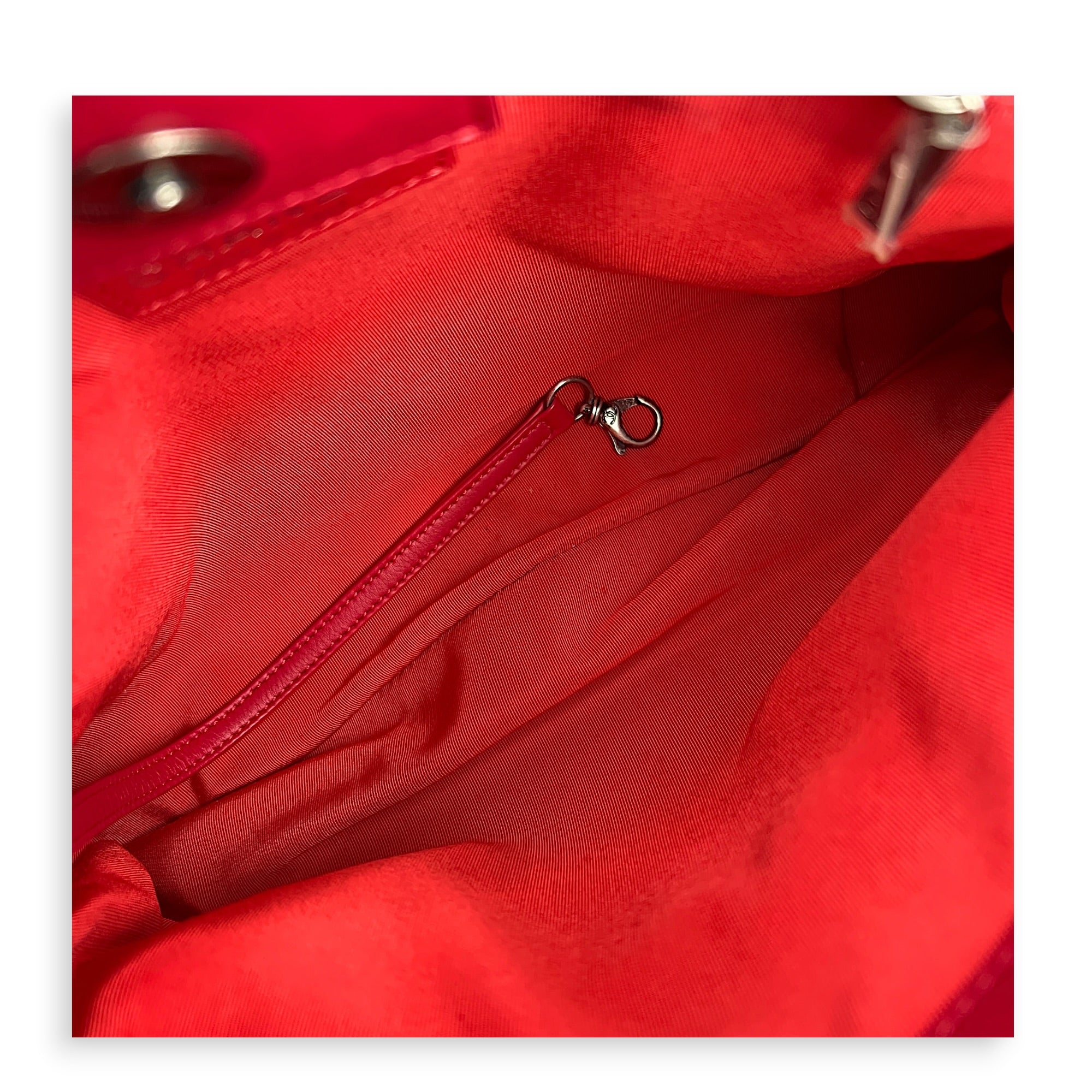 Quilted CC Top Handle Shoulder Bag Red in Lambskin, Ruthenium hardware