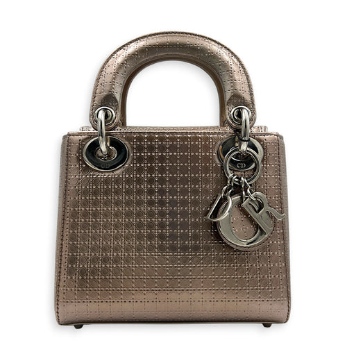 Lady Dior Champagne Top Handle Bag in Patent Leather, Silver hardware