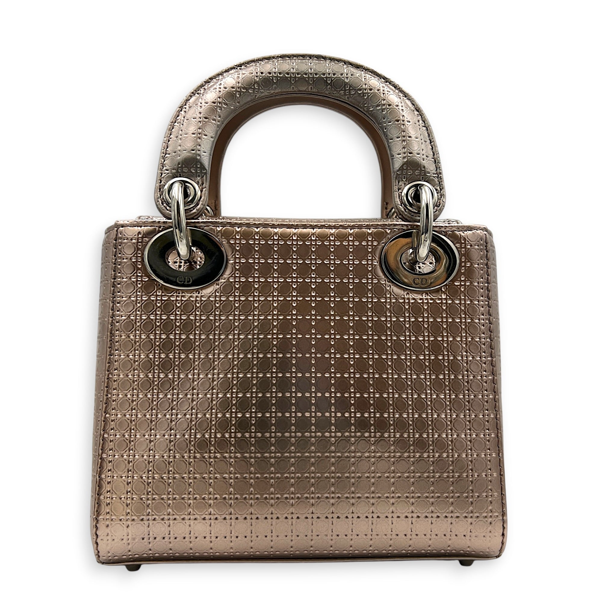 Lady Dior Champagne Top Handle Bag in Patent Leather, Silver hardware