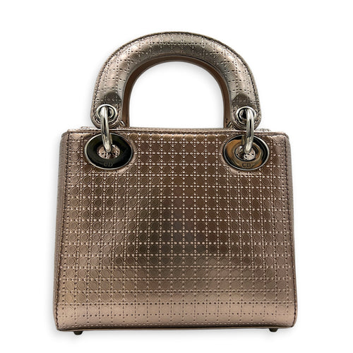 Lady Dior Champagne Top Handle Bag in Patent Leather, Silver hardware