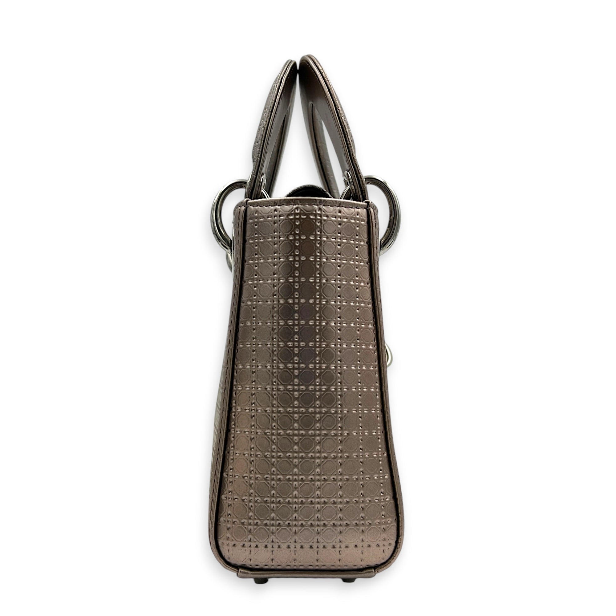 Lady Dior Champagne Top Handle Bag in Patent Leather, Silver hardware
