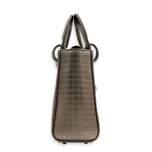 Lady Dior Champagne Top Handle Bag in Patent Leather, Silver hardware