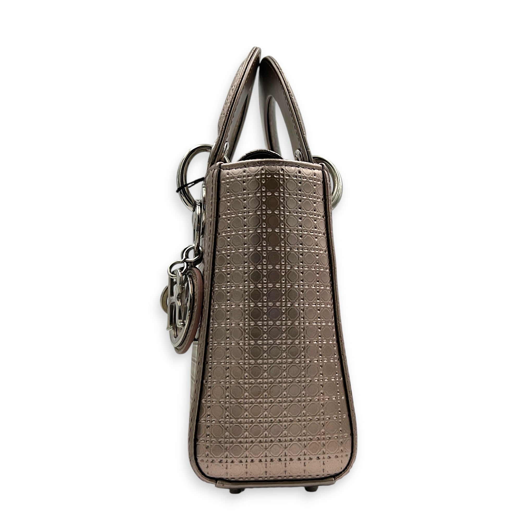 Lady Dior Champagne Top Handle Bag in Patent Leather, Silver hardware