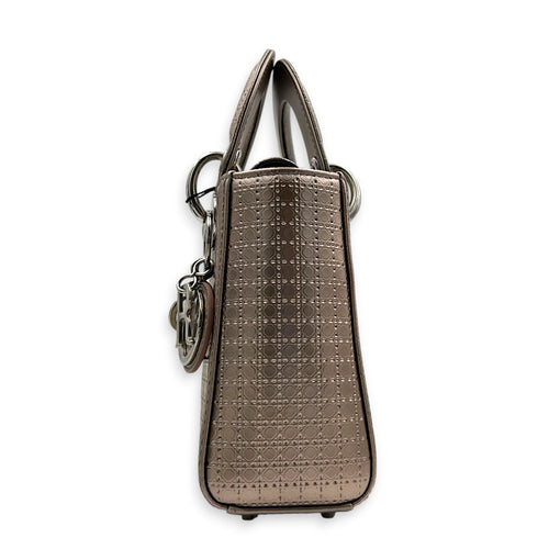 Lady Dior Champagne Top Handle Bag in Patent Leather, Silver hardware