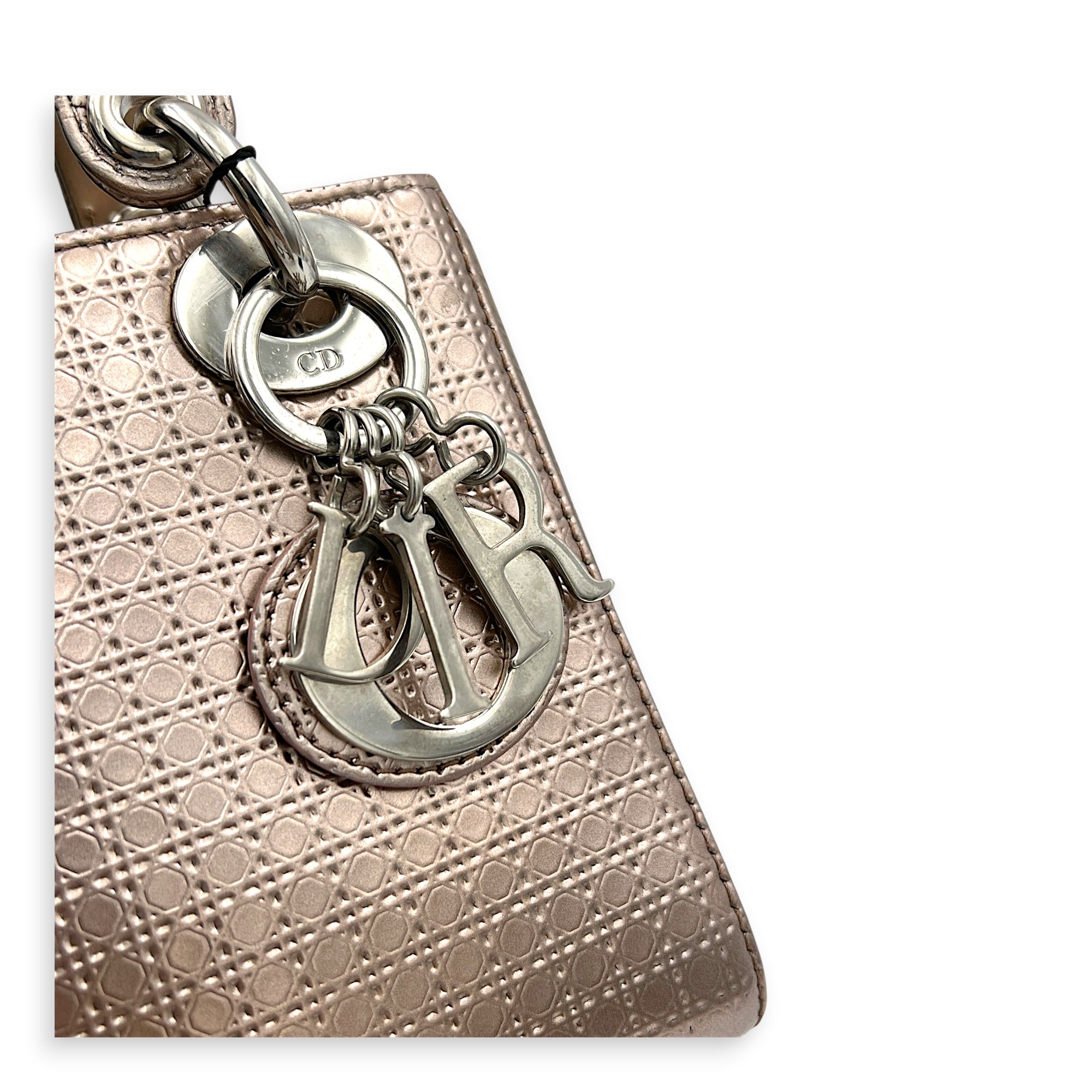 Lady Dior Champagne Top Handle Bag in Patent Leather, Silver hardware