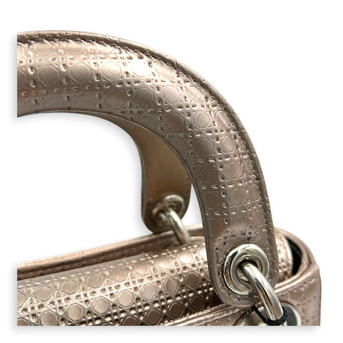 Lady Dior Champagne Top Handle Bag in Patent Leather, Silver hardware