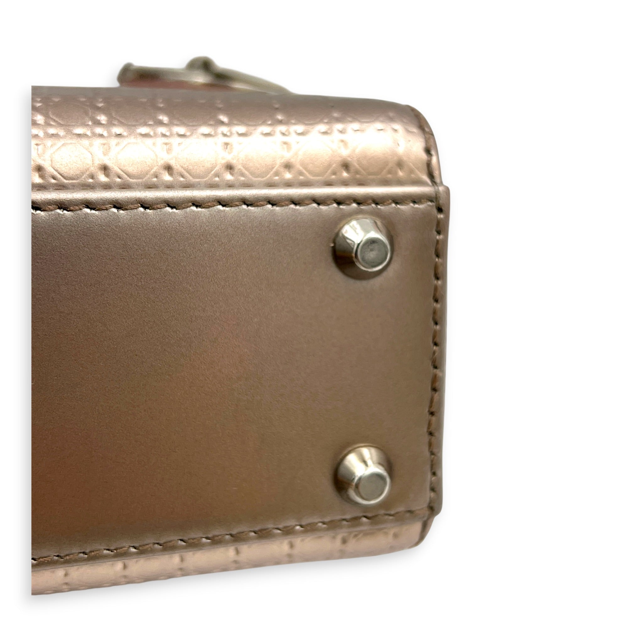Lady Dior Champagne Top Handle Bag in Patent Leather, Silver hardware
