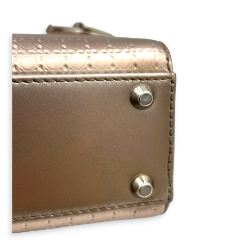 Lady Dior Champagne Top Handle Bag in Patent Leather, Silver hardware