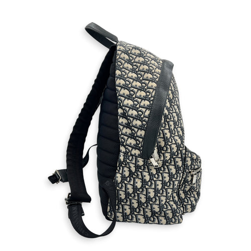 Oblique Backpack Blue in Jacquard, Silver hardware