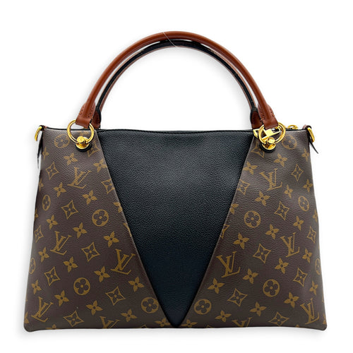V Tote Top Handle Bag Brown in Monogram Coated Canvas, Gold hardware