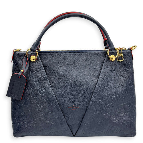 V Tote Top Handle Bag Blue in Empreinte Leather, Gold hardware