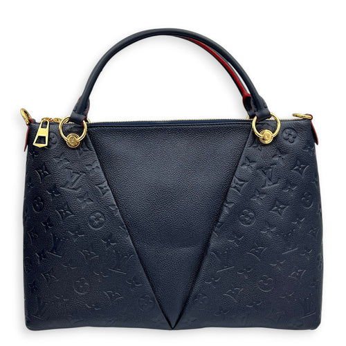 V Tote Top Handle Bag Blue in Empreinte Leather, Gold hardware
