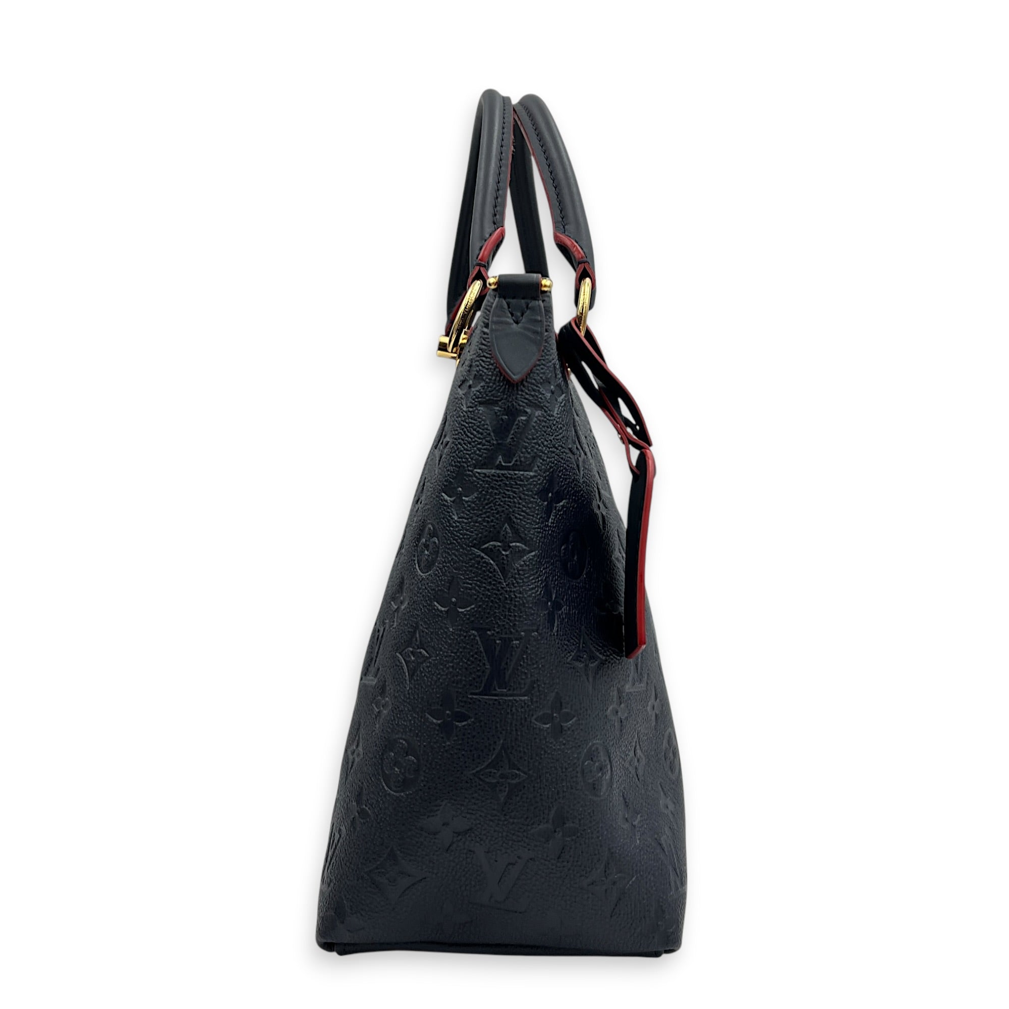 V Tote Top Handle Bag Blue in Empreinte Leather, Gold hardware