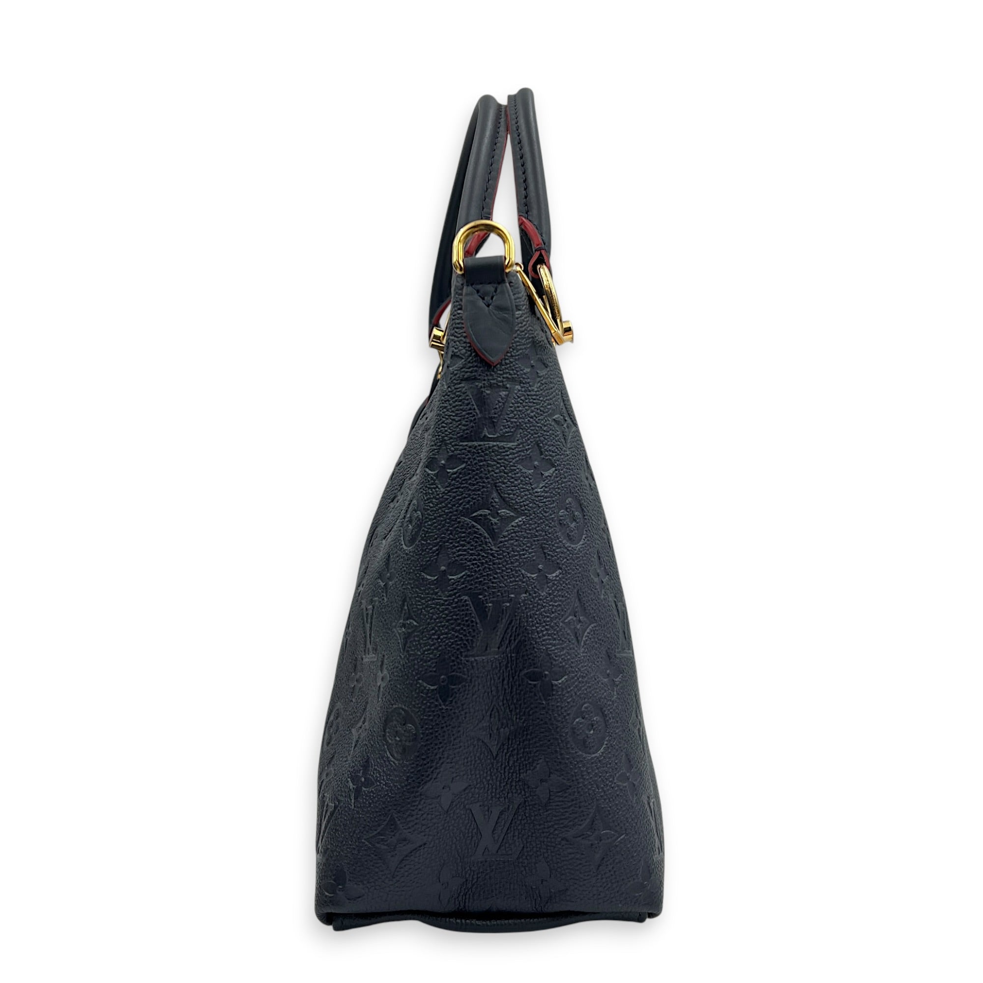 V Tote Top Handle Bag Blue in Empreinte Leather, Gold hardware