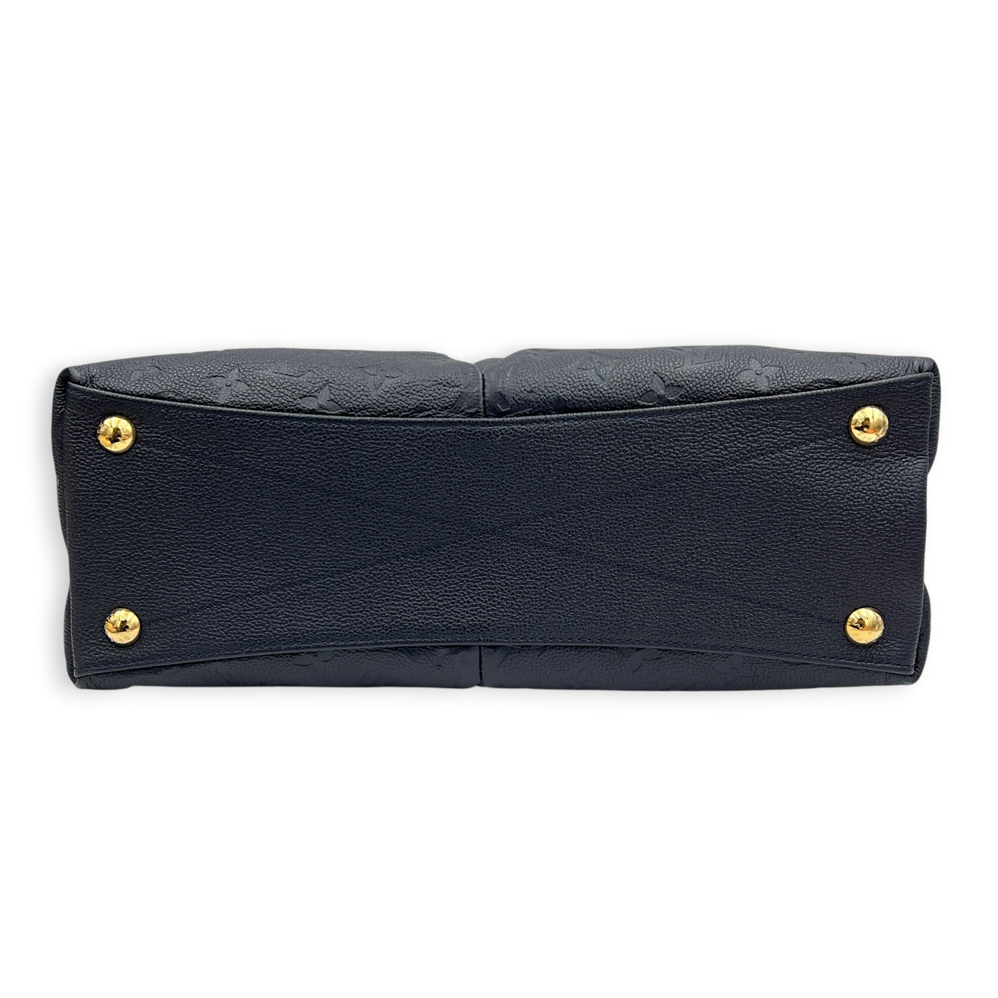 V Tote Top Handle Bag Blue in Empreinte Leather, Gold hardware