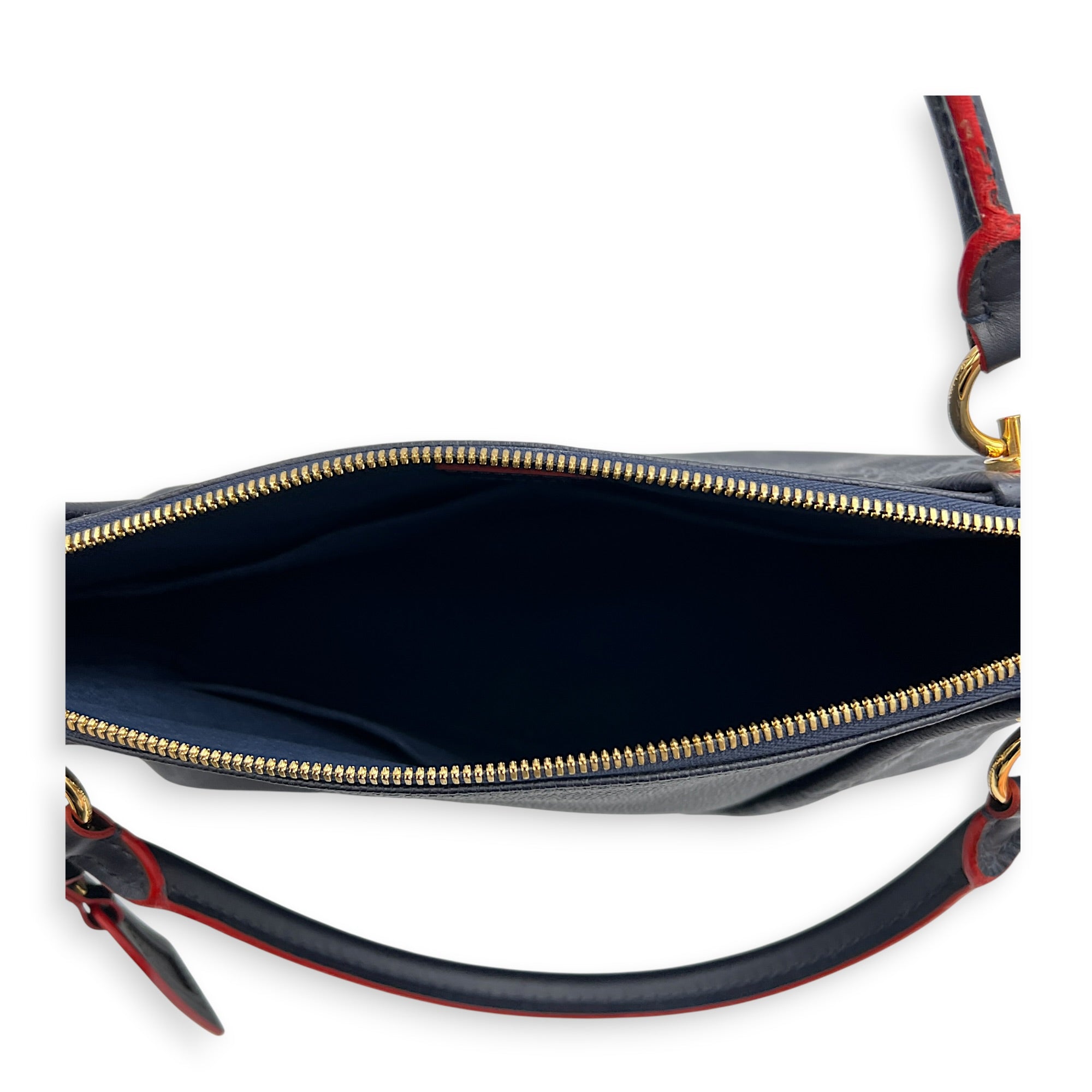 V Tote Top Handle Bag Blue in Empreinte Leather, Gold hardware