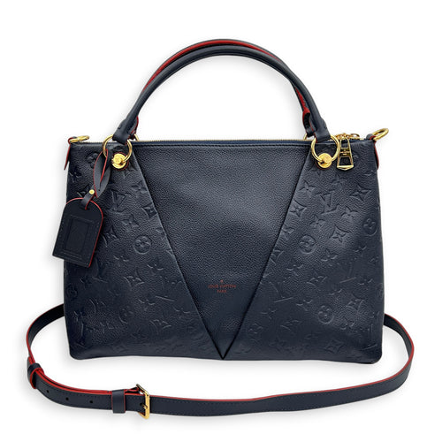 V Tote Top Handle Bag Blue in Empreinte Leather, Gold hardware