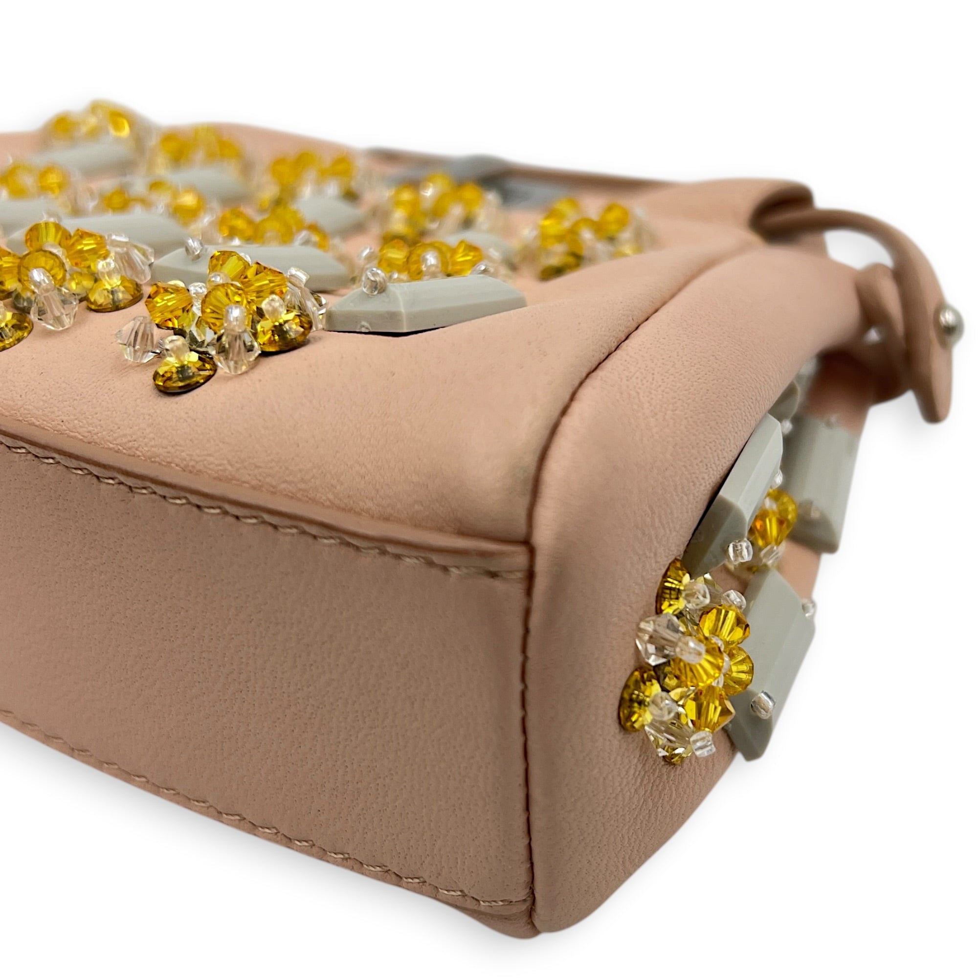 Peekaboo Top Handle Bag Micro Beige in Calfskin, Silver hardware