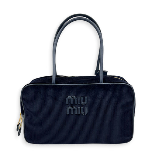Beau Shoulder Bag Blue in Corduroy, Gold hardware