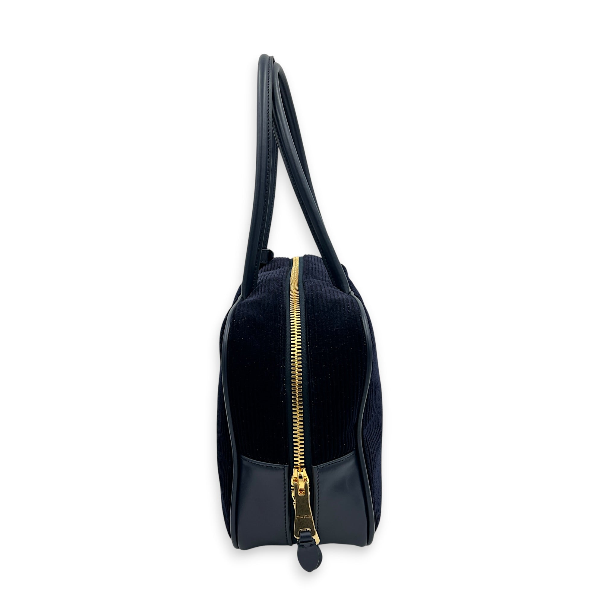 Beau Shoulder Bag Blue in Corduroy, Gold hardware