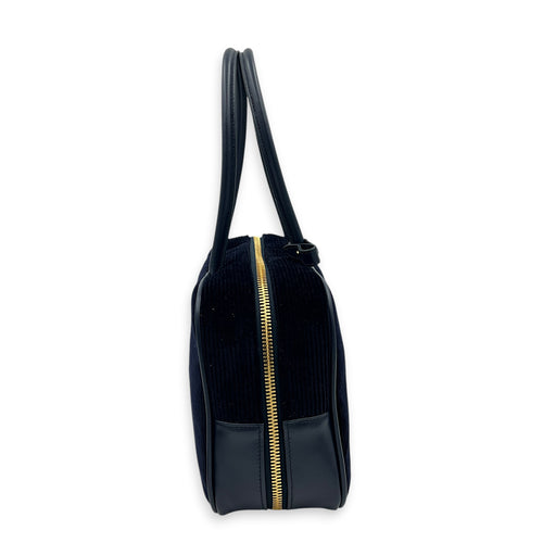 Beau Shoulder Bag Blue in Corduroy, Gold hardware
