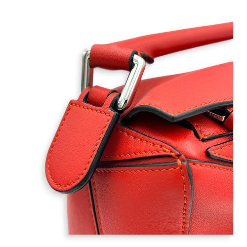 Puzzle Top Handle Bag Red in Calfskin, Silver hardware
