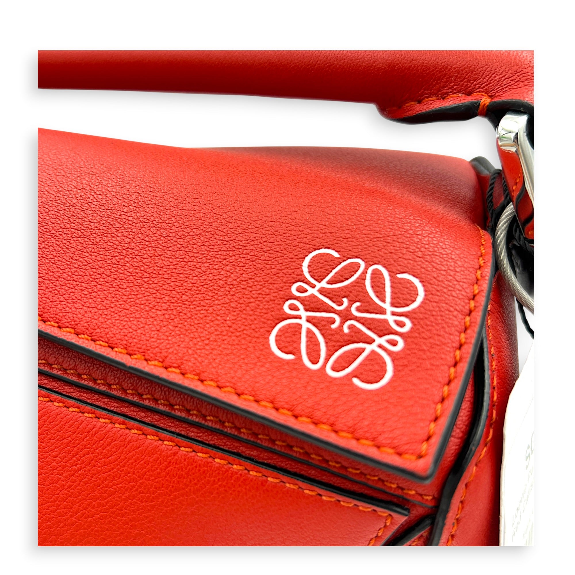 Puzzle Top Handle Bag Red in Calfskin, Silver hardware